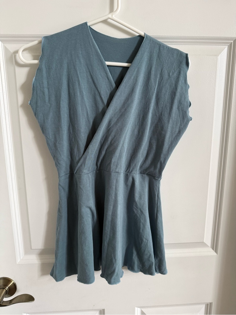 Sleeveless V-Neck Wrap Top in Dusty Blue